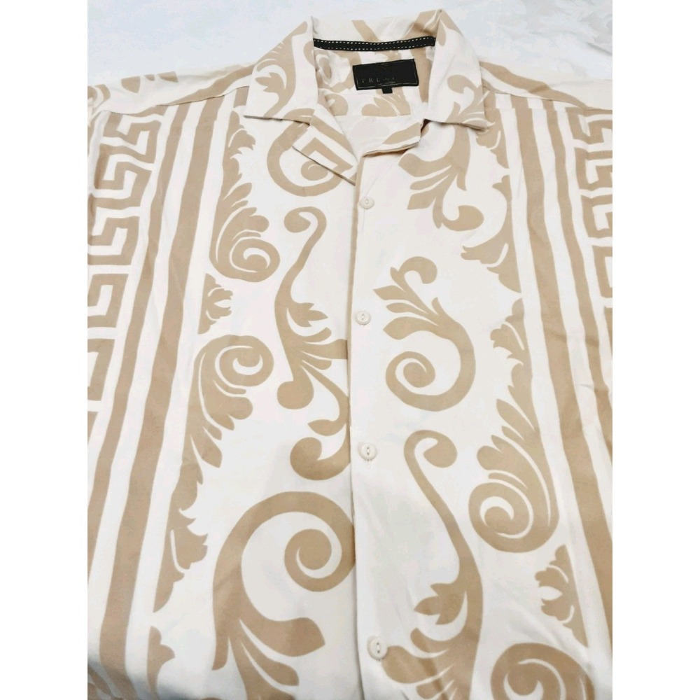 BAROQUE GOLD DRILL CLOTHING Button Up Shirt Men 3XL Beige Short Sleeve